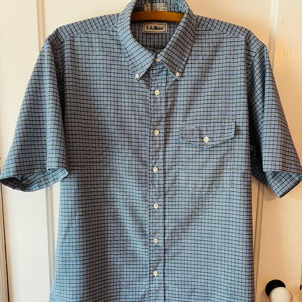 VTG LL Bean Shirt Men’s 17 /XL Grn Plaid Button-Down USA Single Needle Tailoring